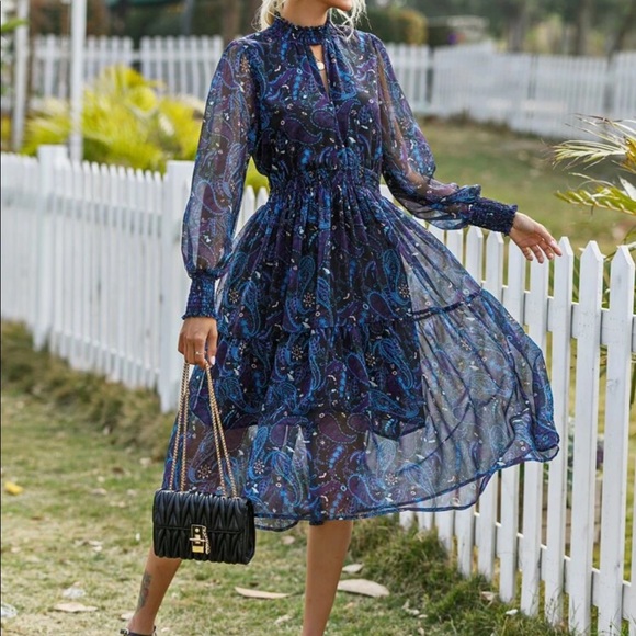 SHEIN Dresses & Skirts - NWT SHEIN Paisley Peekaboo Chiffon A-Line Dress